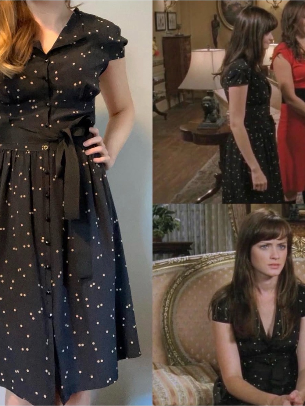 Kay Unger Black Dress with Cream Polka Dots ASO Gilmore Girls